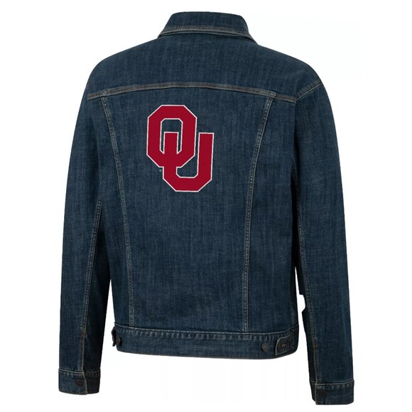 OU Jacket Men's Large Blue Denim Collegiate WRANGLER RETRO Oklahoma Sooners-NEW - Picture 2 of 3